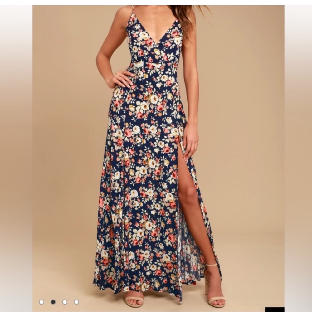 Floral Navy Maxi Dress with Side Slit